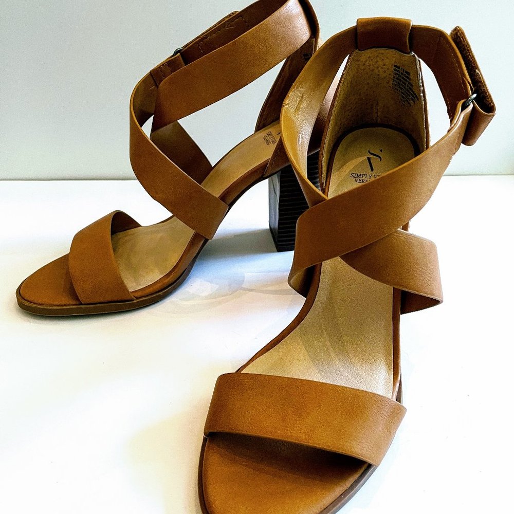 Simply Vera Vera Wang Braestar Cognac Women's High Heel Sandals Size 7.5